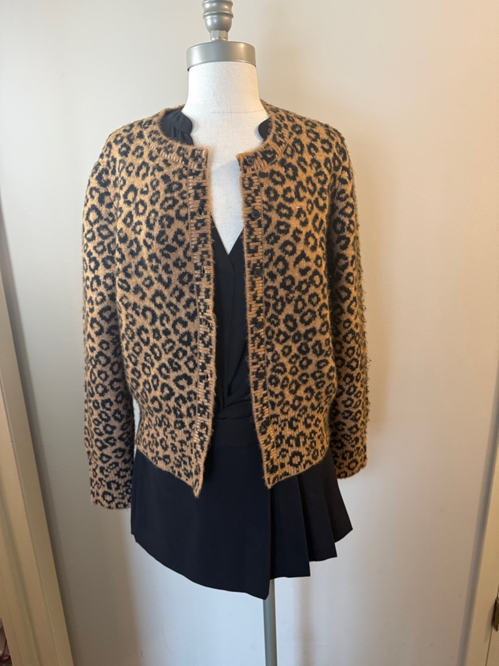 Leopard Print Teddy cardigan - Tan & Black